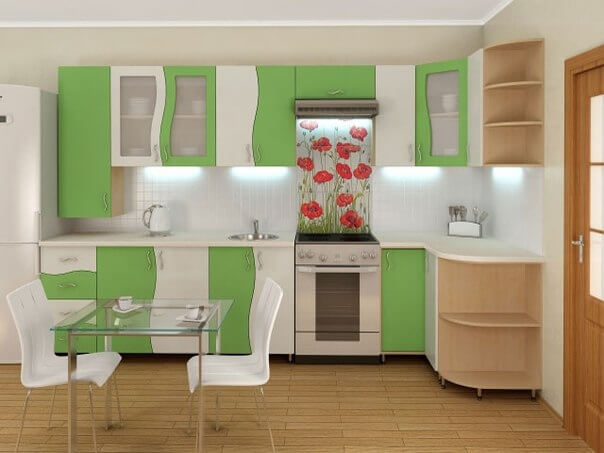 Бело-зеленый интерьер кухни